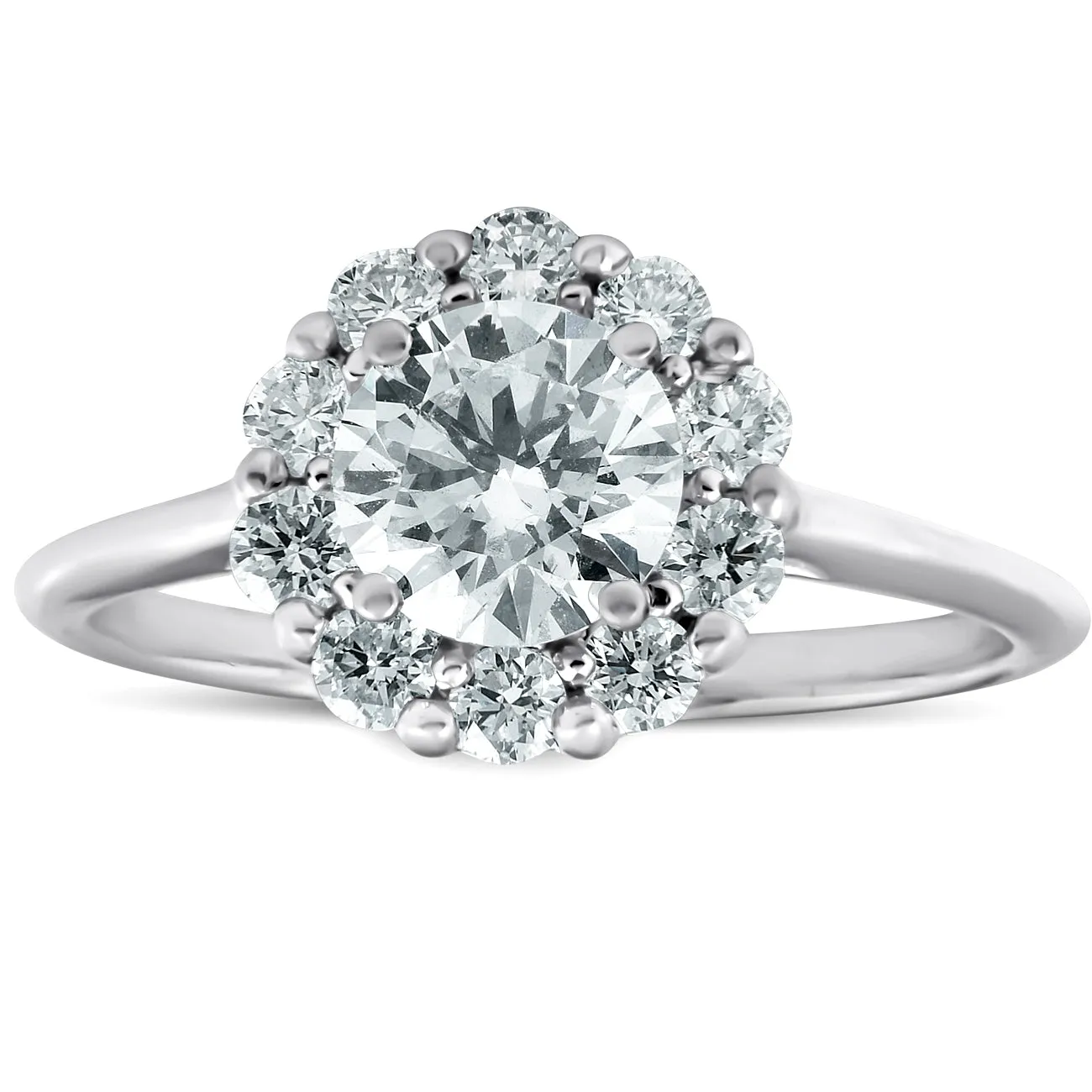 1 1/2 Ct Halo Round Diamond Engagement Ring 14k White Gold Lab Created