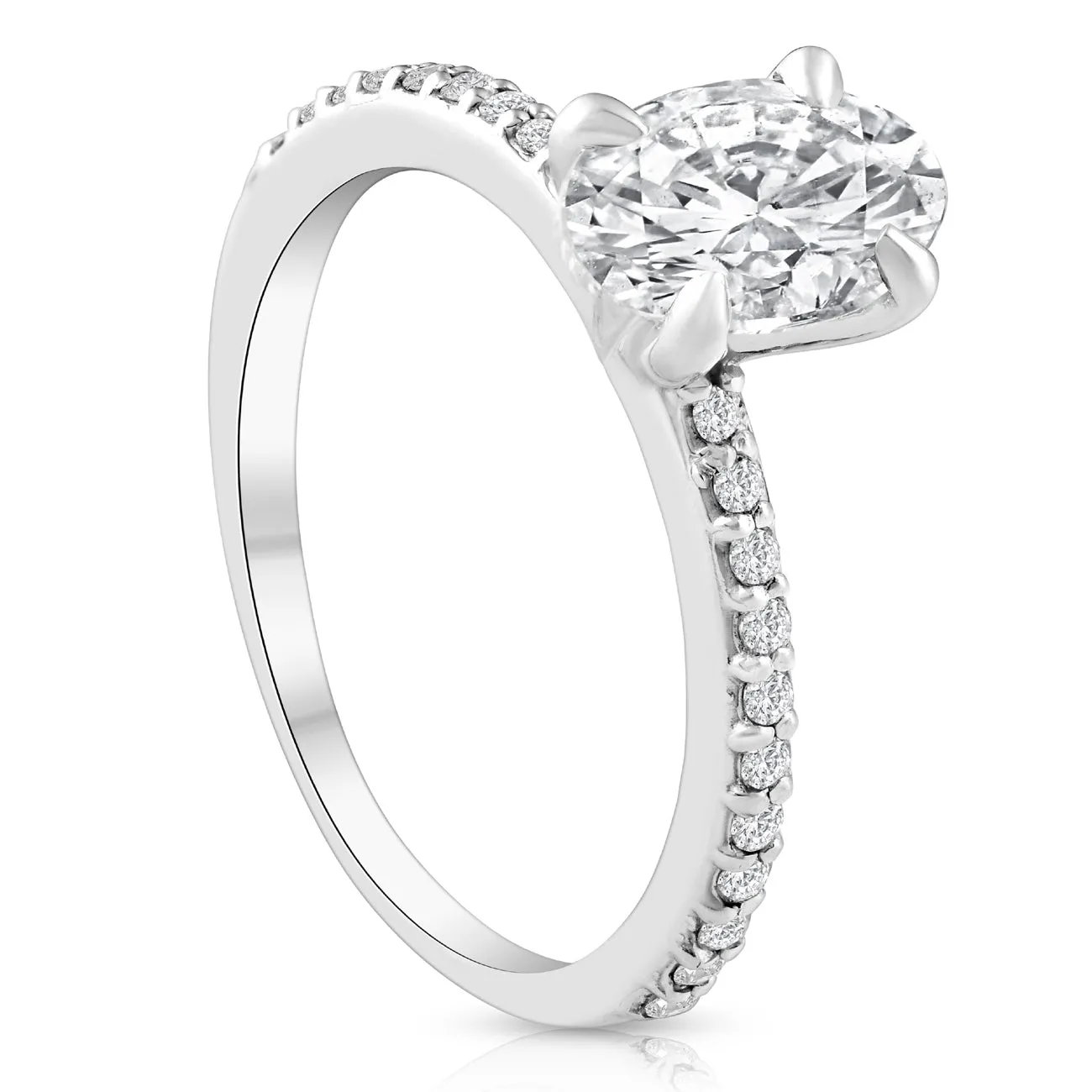 1 1/2 Ct Oval Diamond Engagement Ring 14k White Gold With Sidestones