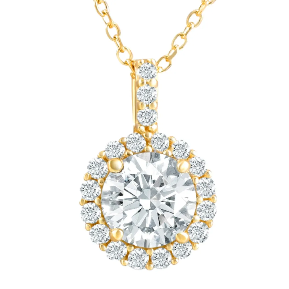 1 1/4Ct Halo Diamond Moissanite Pendant Necklace 18