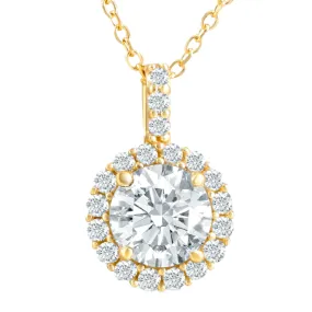 1 1/4Ct Halo Diamond Moissanite Pendant Necklace 18 14k Yellow Gold (1/3 tall)