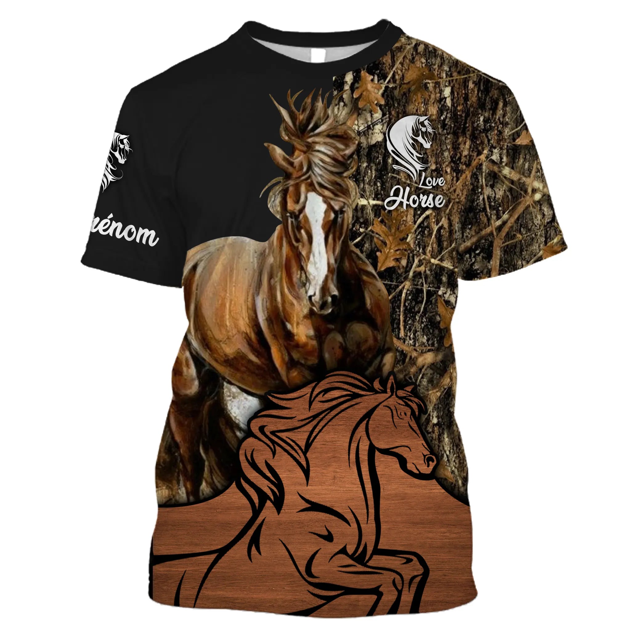 Amoureux des Chevaux, Chevaux Passion, 3D All-Over Tee Shirt Personnalisé, Cadeau pour Homme Femme, Enfant qui Aime Les Chevaux-