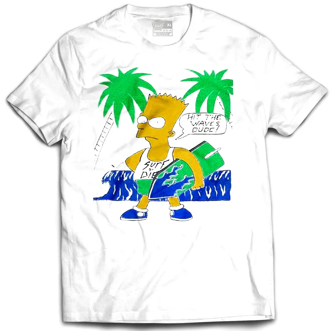 Bart Simpson Surf Vintage Mint White Tee