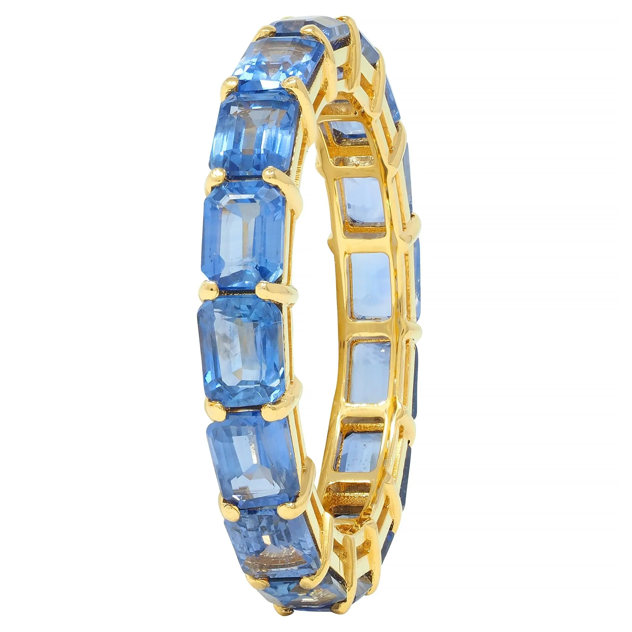 Contemporary 4.80 CTW Emerald Cut Sapphire 18 Karat Yellow Gold Eternity Band Ring