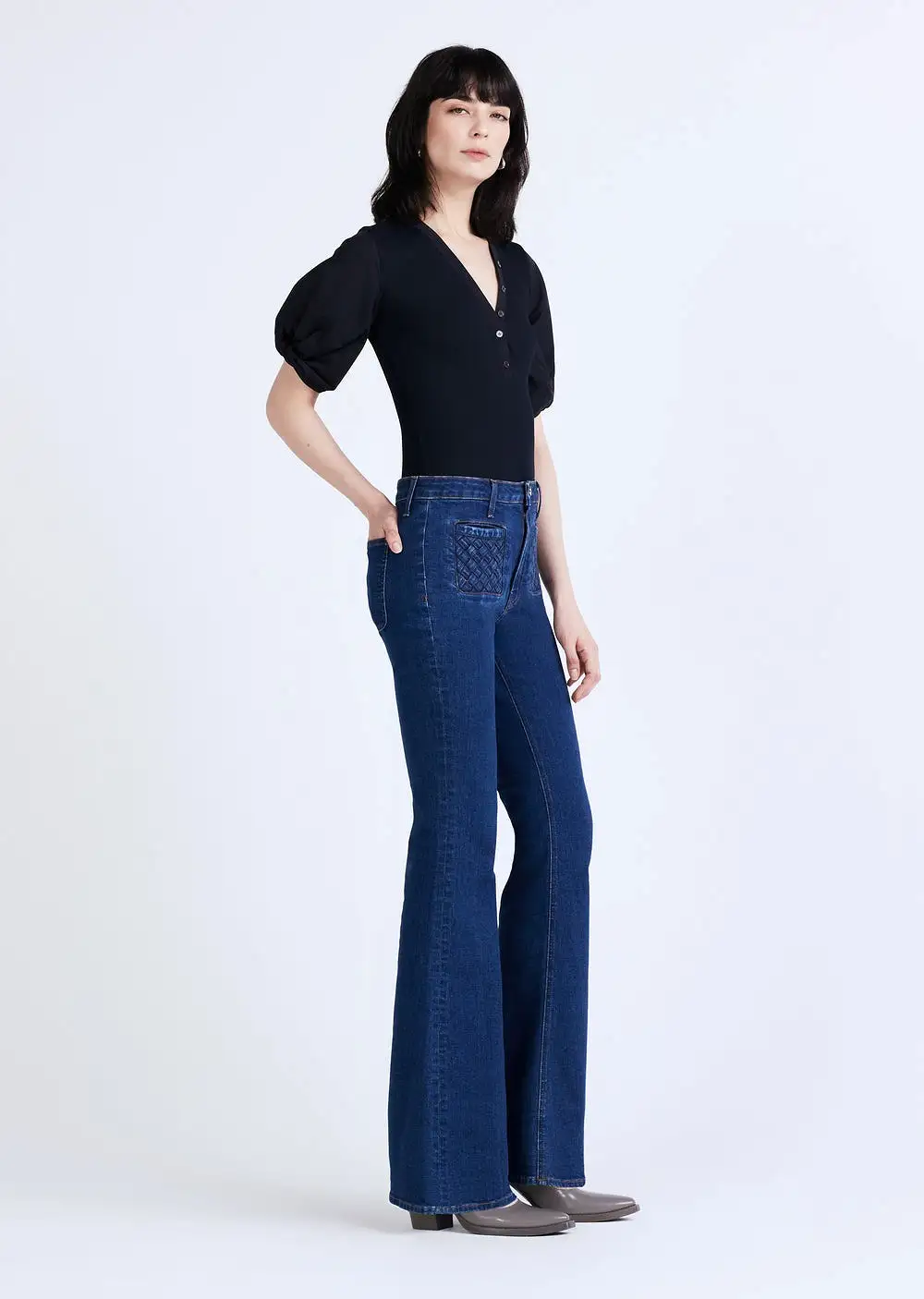 Derek Lam 10 Crosby High Rise Flare w Woven Pockets