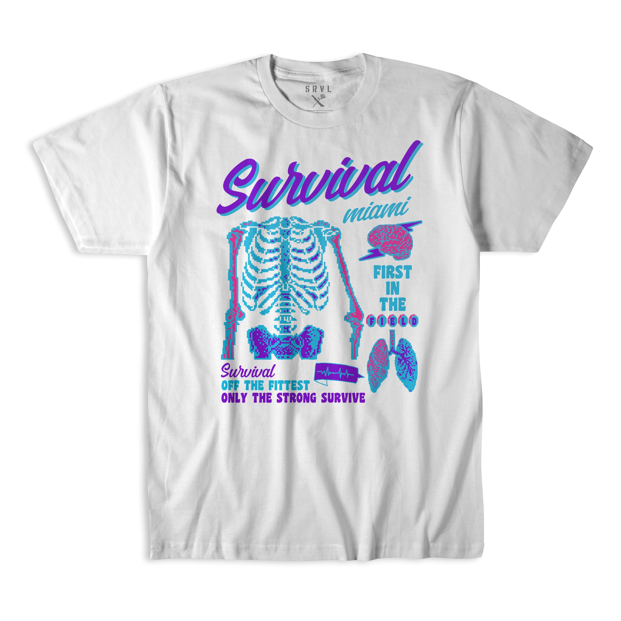 FIRST COME FIRST SERVE TEE WHITE/AQUA