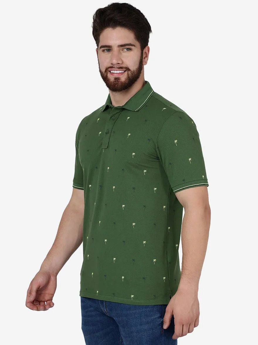 Garden Green Printed Slim Fit Polo T-Shirt | JadeBlue