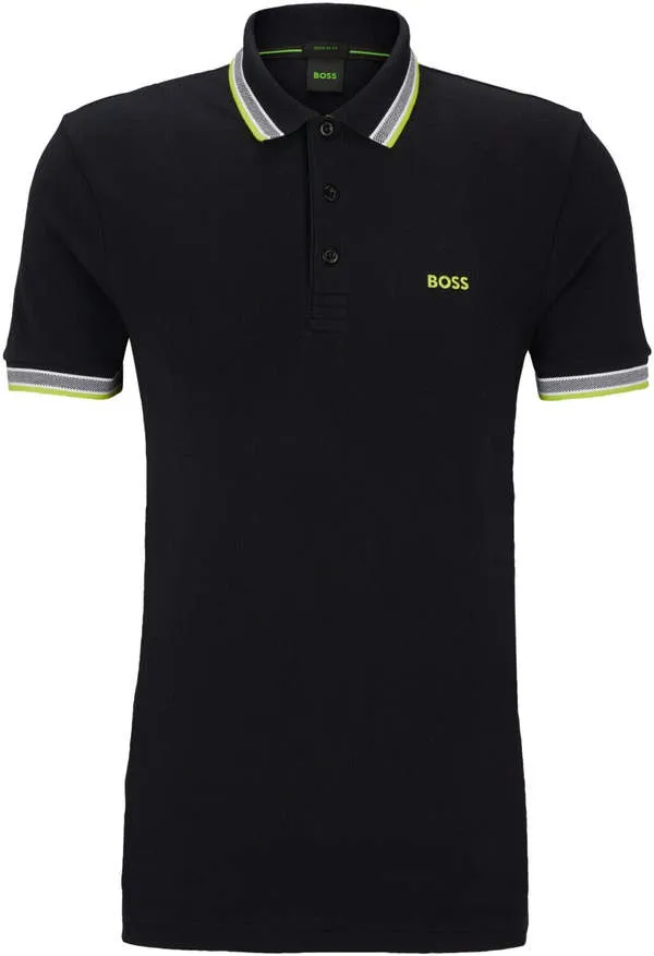 HUGO BOSS Men Paddy Short Sleeve Pique Cotton Polo T-Shirt - black