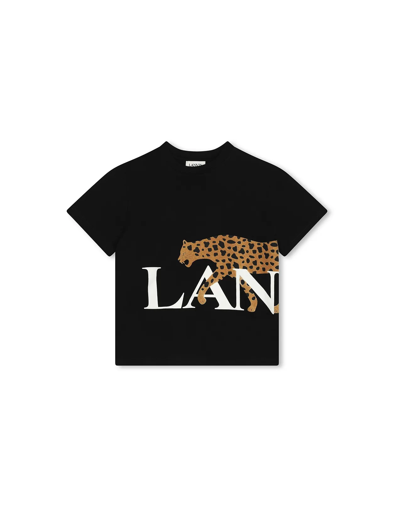 LANVIN ENFANT Black T-Shirt With Jaguar Print and Lanvin Logo