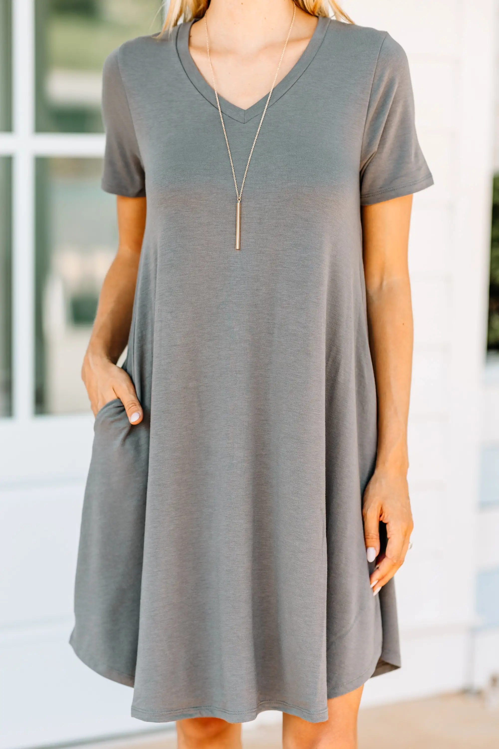 Lean On Me Mid Gray T-shirt Dress