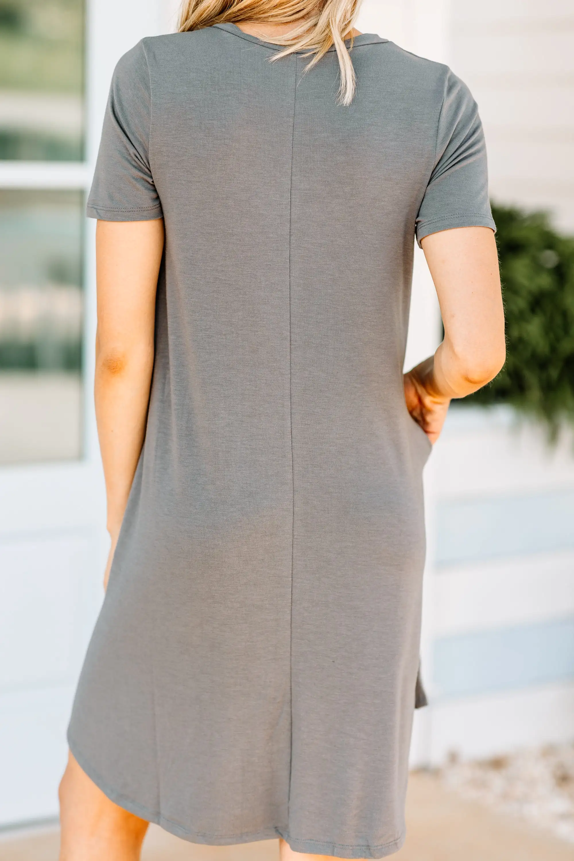 Lean On Me Mid Gray T-shirt Dress