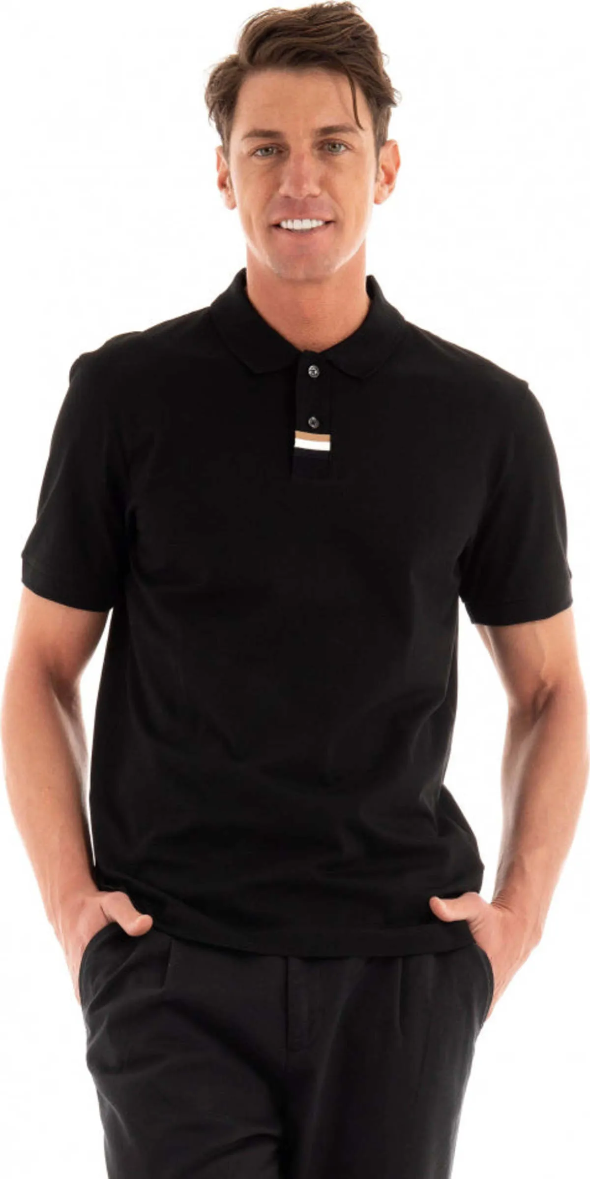 Mens Parlay Pique Cotton Short Sleeve Polo T Shirt - Black