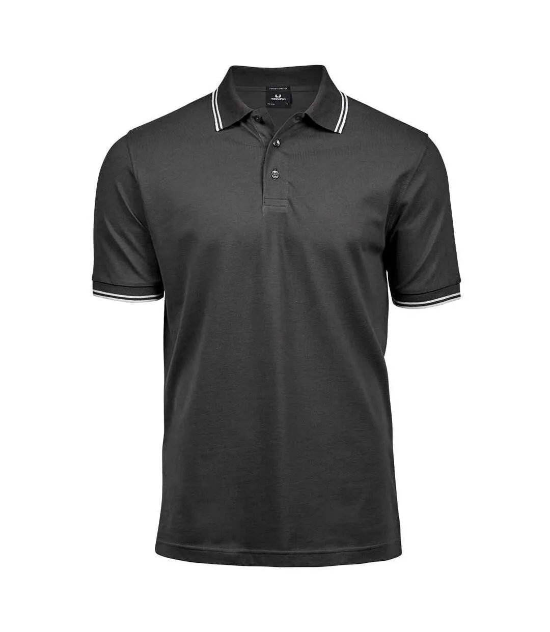 Mens tipped stretch polo shirt dark grey/white Tee Jays