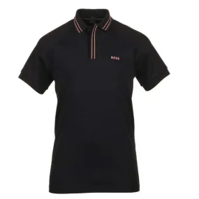 Men's Paule 2 Slim Fit Cotton Polo T Shirt w/ Pink Stripes - Black