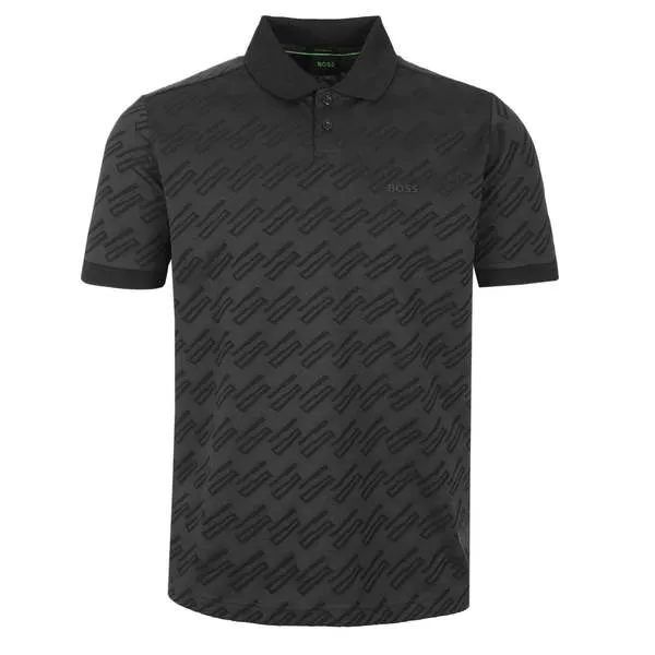 Men's Pirax Polyester Monogram Jacquard Polo T Shirt - Black