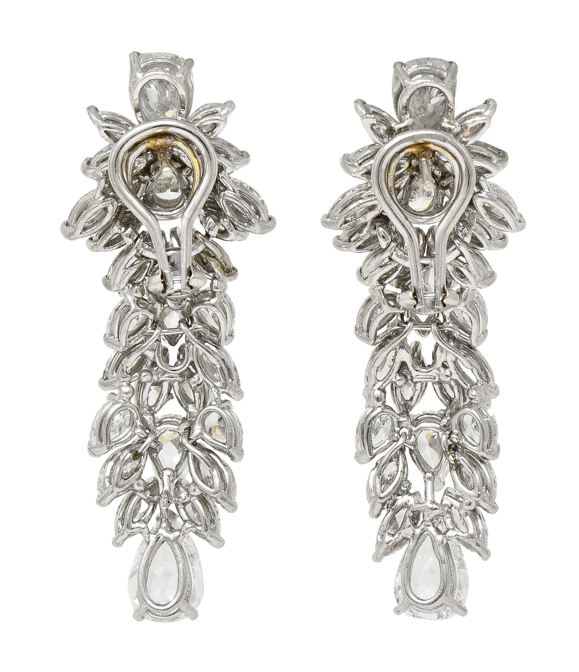 Mid-Century 17.33 CTW Pear & Marquise Cut Diamond Platinum Clustered Burst Vintage Drop Earrings