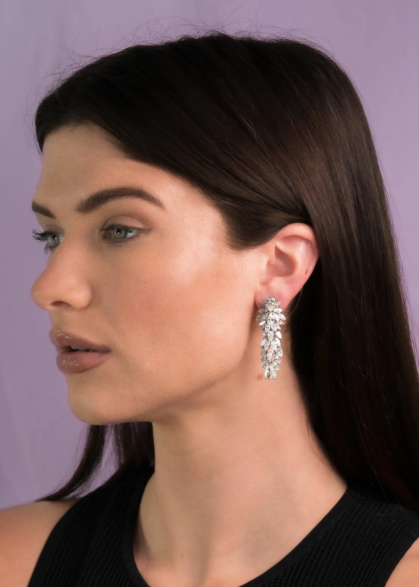 Mid-Century 17.33 CTW Pear & Marquise Cut Diamond Platinum Clustered Burst Vintage Drop Earrings