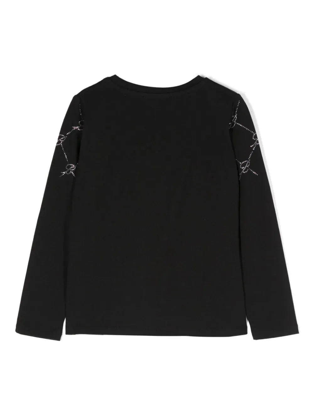 MISS BLUMARINE KIDS Black T-Shirt With Rhinestone Logo And Monogram Motif