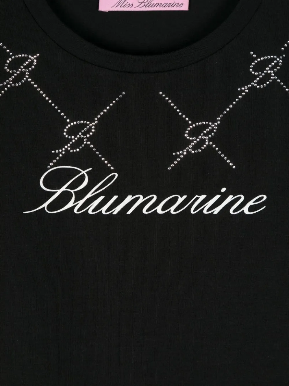 MISS BLUMARINE KIDS Black T-Shirt With Rhinestone Logo And Monogram Motif