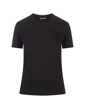 MONCLER Black T-Shirt With Crystals Logo