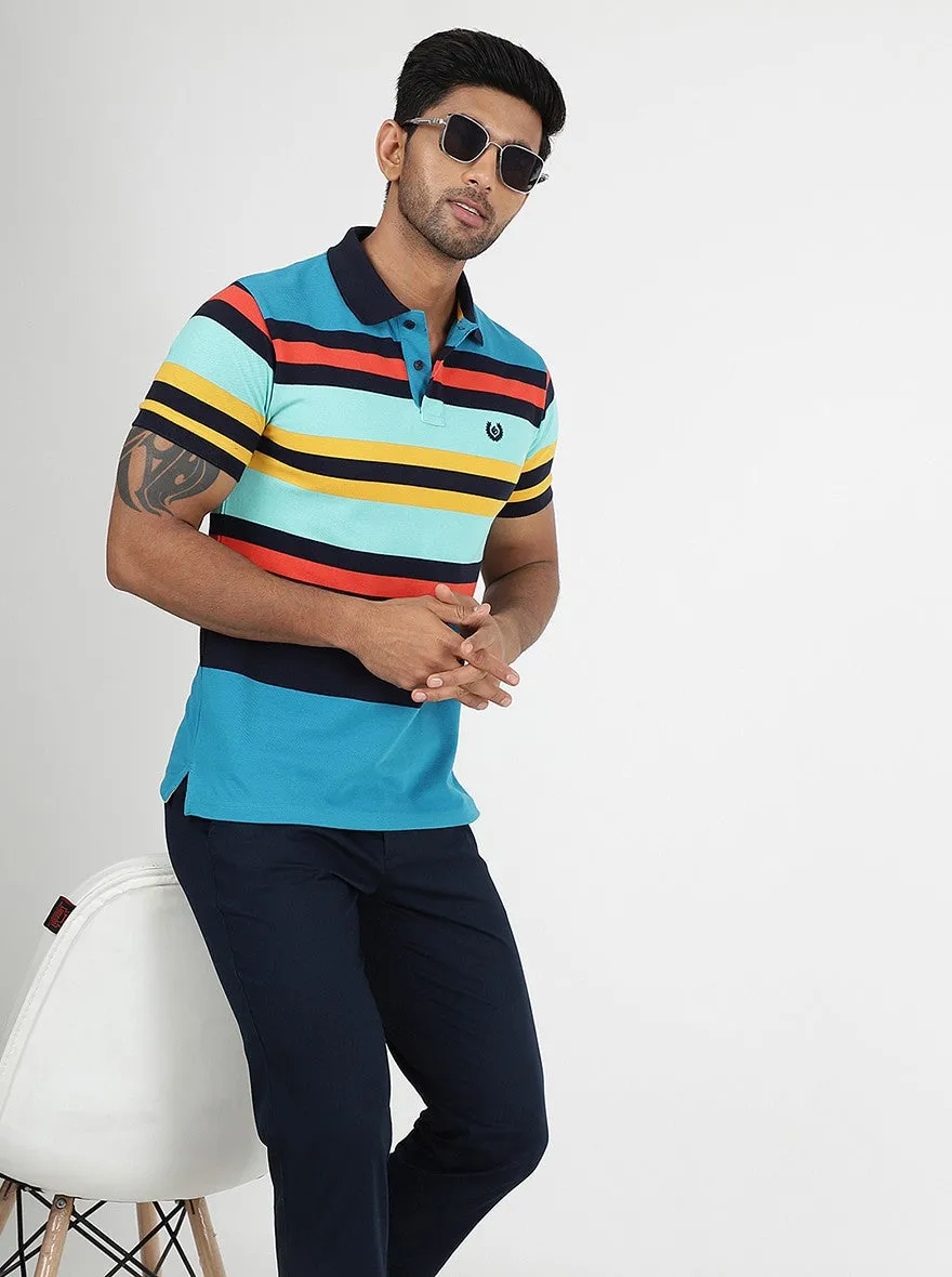 Multicolor Striped Slim Fit Polo T-Shirt | Greenfibre