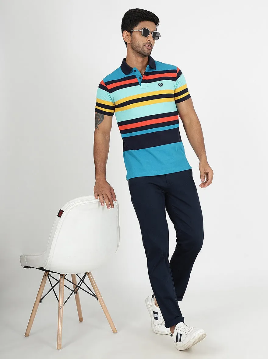 Multicolor Striped Slim Fit Polo T-Shirt | Greenfibre