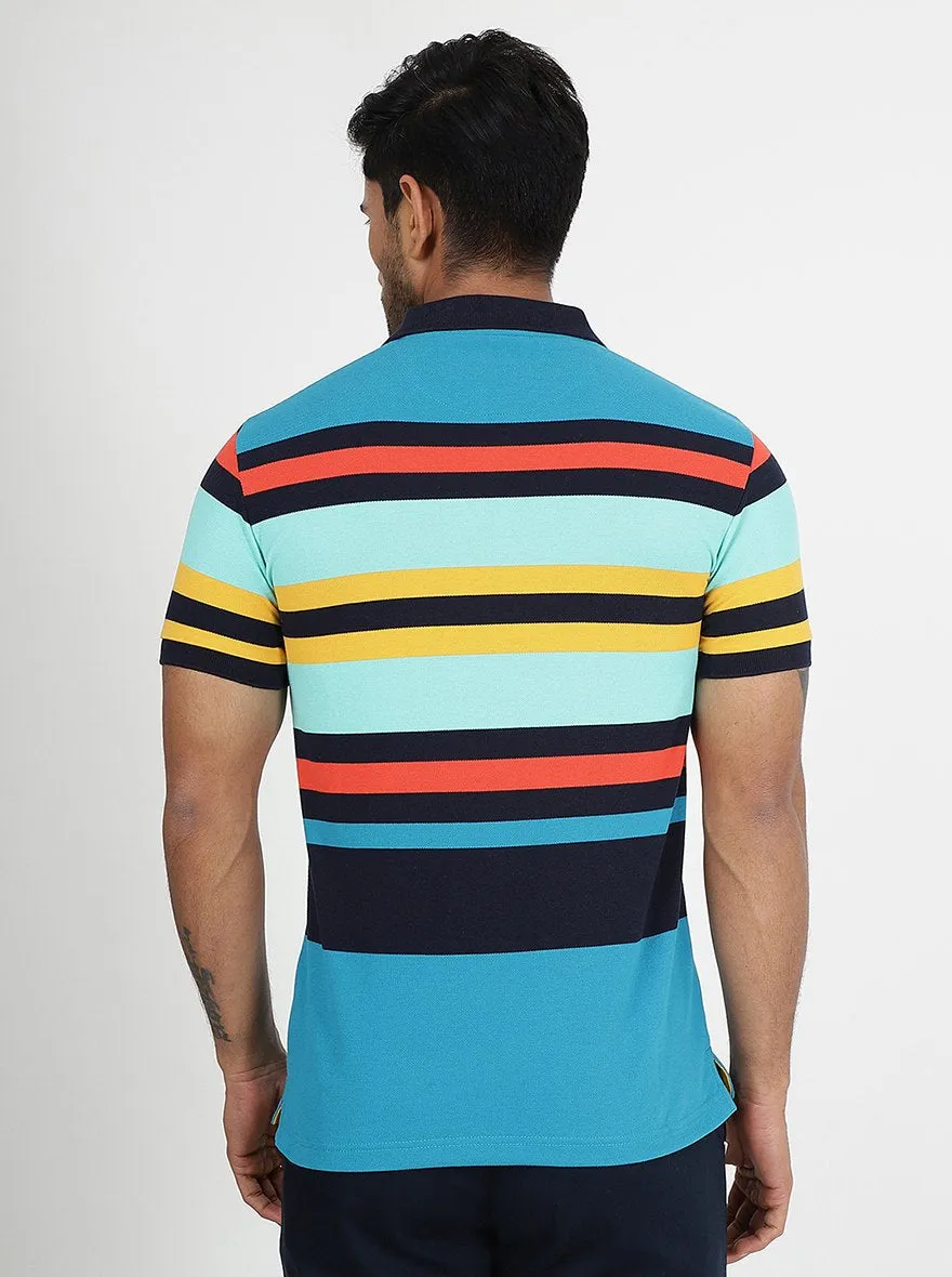 Multicolor Striped Slim Fit Polo T-Shirt | Greenfibre