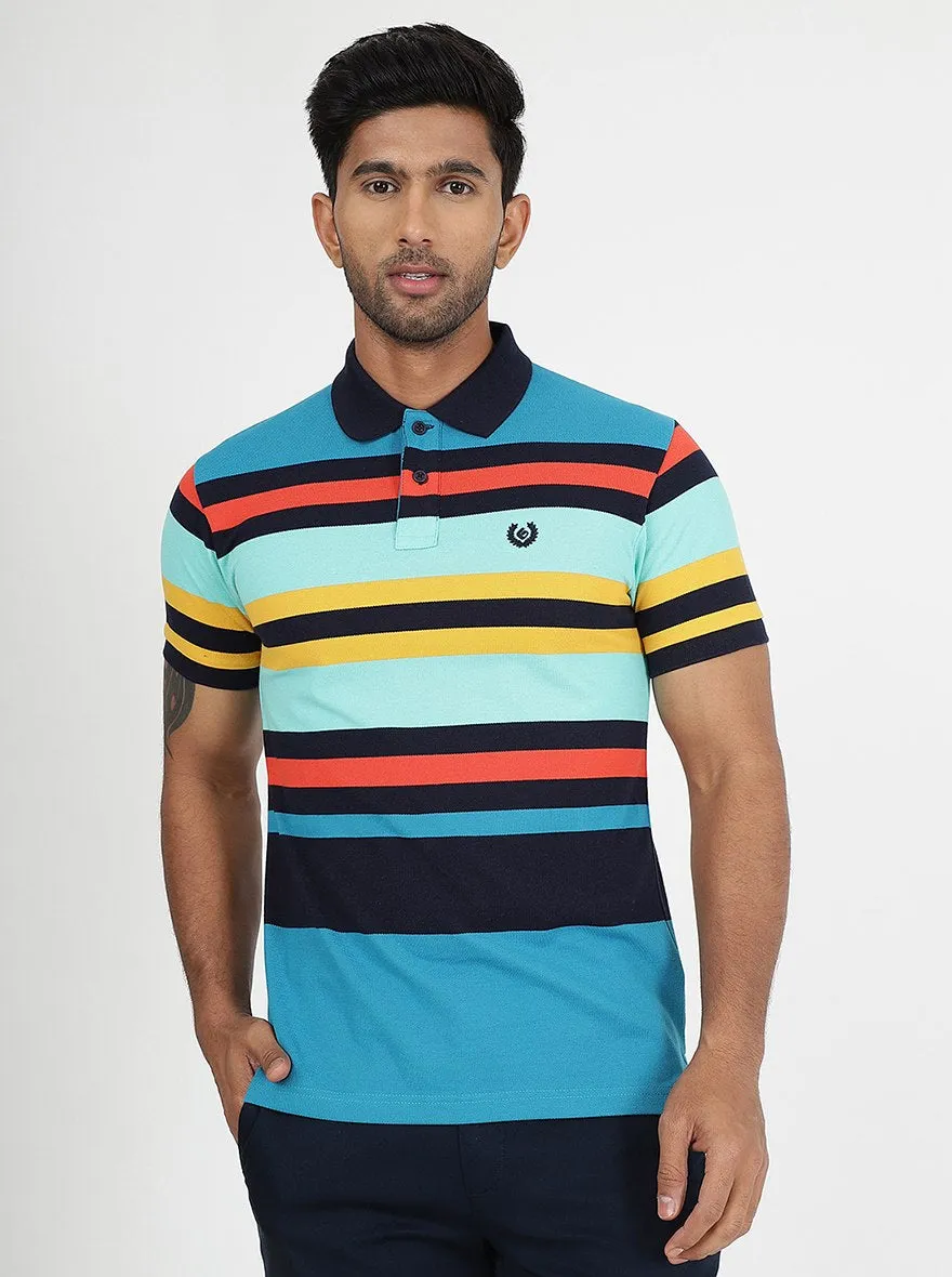 Multicolor Striped Slim Fit Polo T-Shirt | Greenfibre