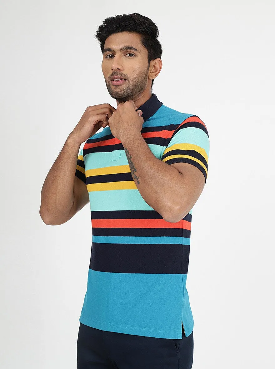 Multicolor Striped Slim Fit Polo T-Shirt | Greenfibre