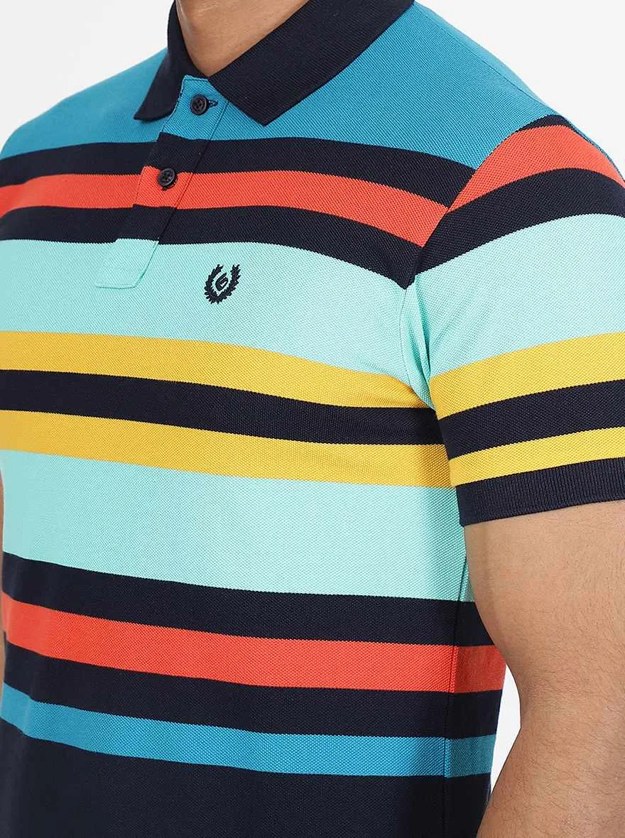 Multicolor Striped Slim Fit Polo T-Shirt | Greenfibre