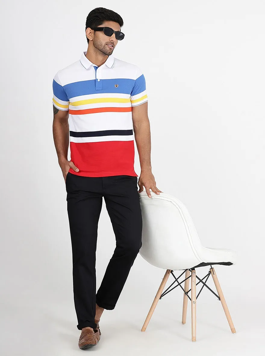 Multicolor Striped Slim Fit Polo T-Shirt | JadeBlue