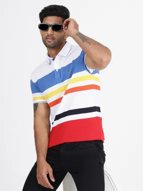 Multicolor Striped Slim Fit Polo T-Shirt | JadeBlue