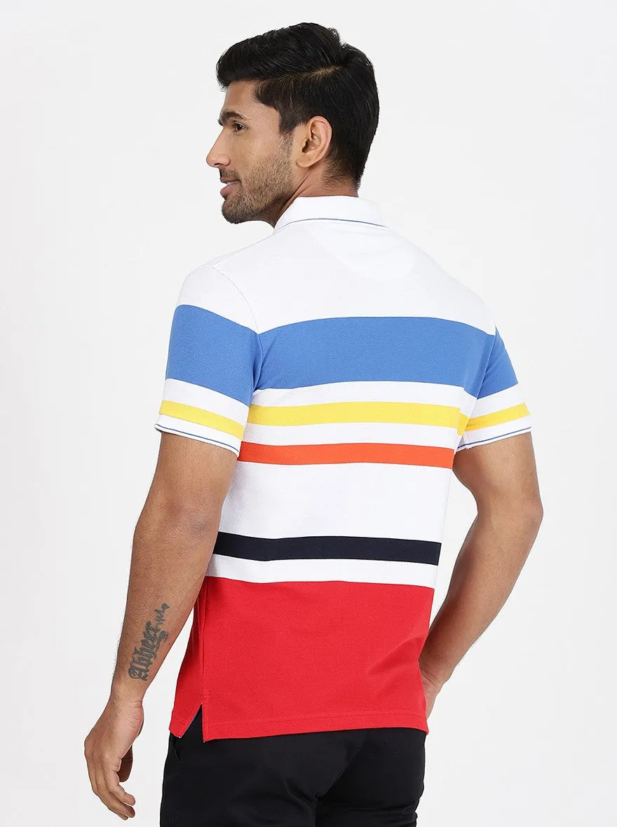 Multicolor Striped Slim Fit Polo T-Shirt | JadeBlue