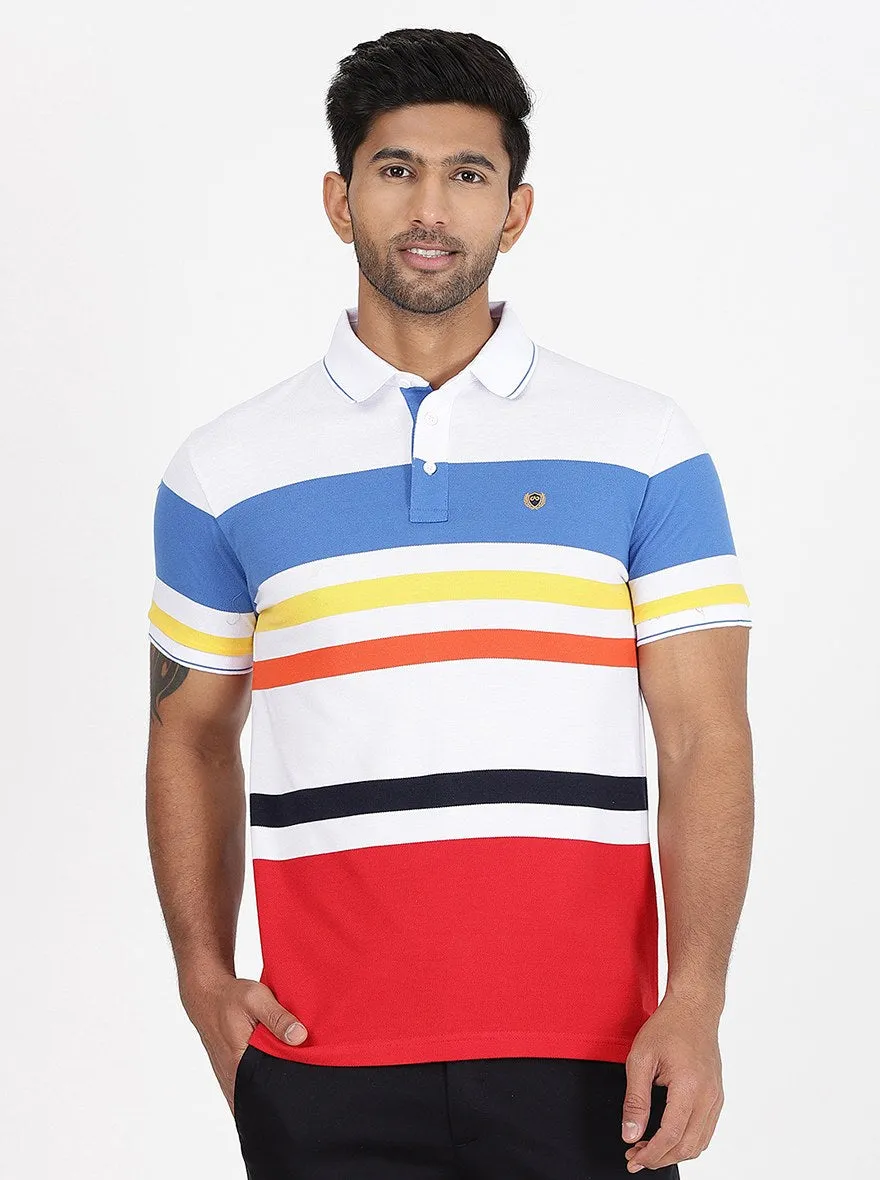 Multicolor Striped Slim Fit Polo T-Shirt | JadeBlue