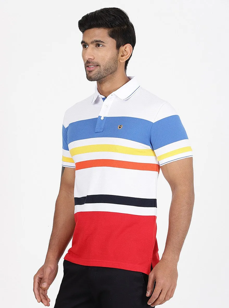 Multicolor Striped Slim Fit Polo T-Shirt | JadeBlue