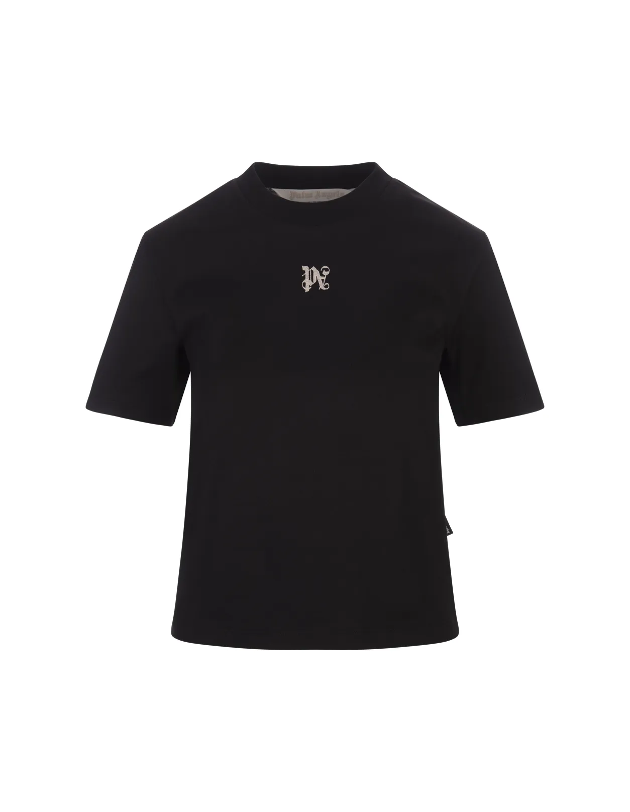 PALM ANGELS Black T-Shirt With Embroidered Monogram