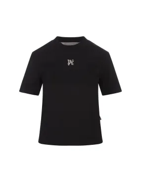 PALM ANGELS Black T-Shirt With Embroidered Monogram