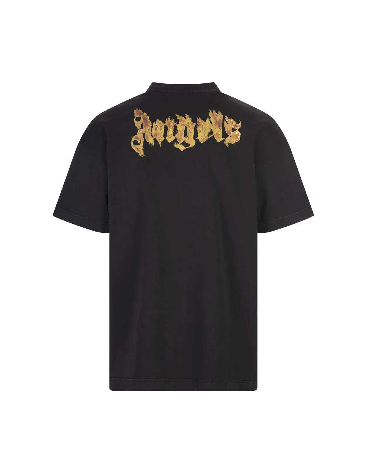 PALM ANGELS Black T-Shirt With Flamed Palm Angels Logo