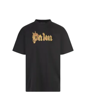 PALM ANGELS Black T-Shirt With Flamed Palm Angels Logo