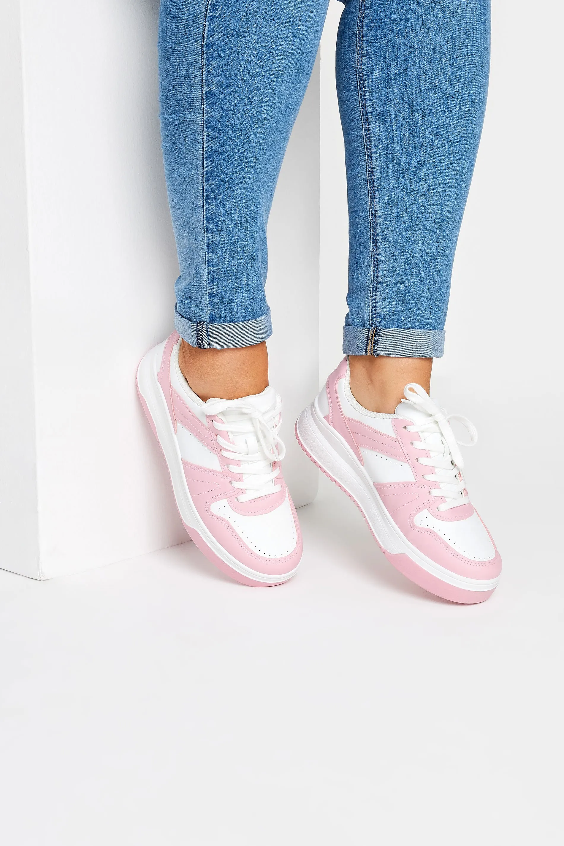 Pink & White Chunky Trainers In Extra Wide EEE Fit