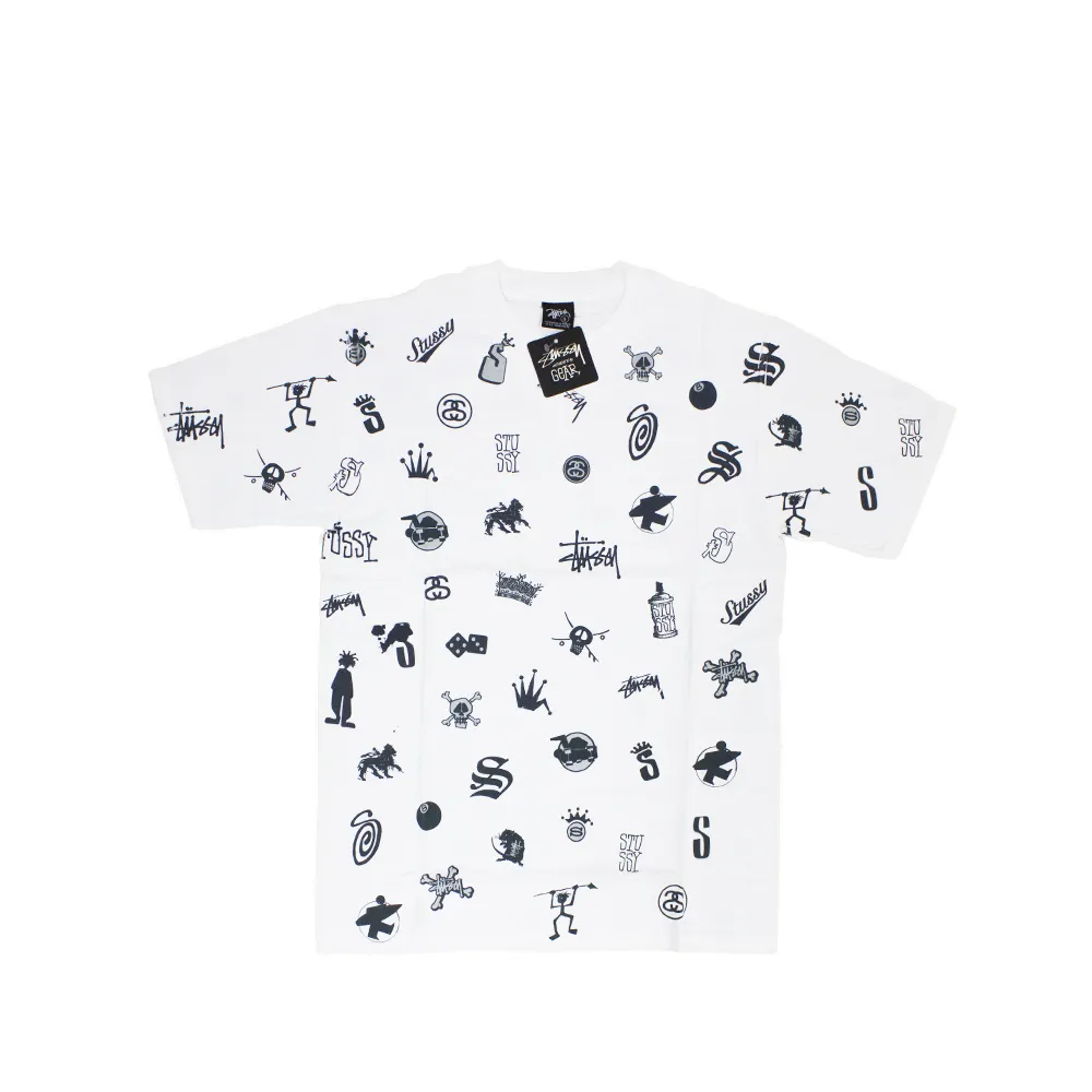 Stussy Lotsa Logos All Over Print White Tee Limited Edition 1901156