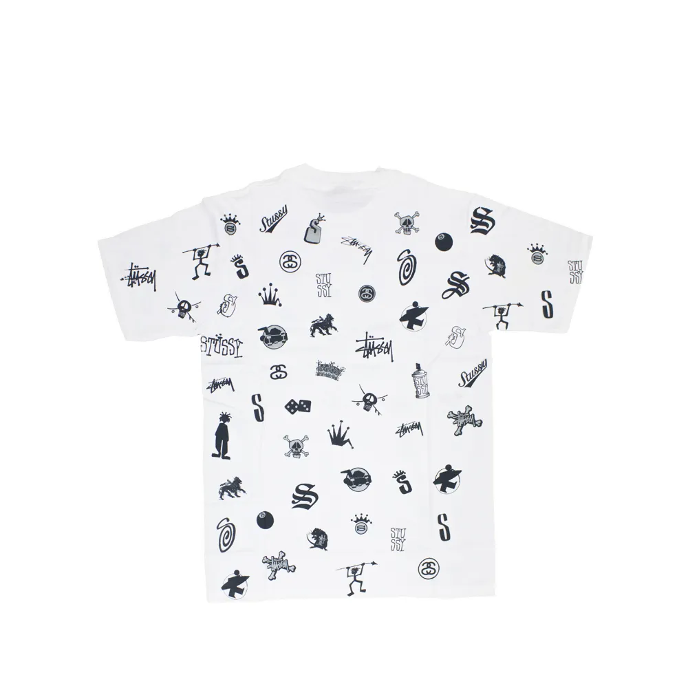 Stussy Lotsa Logos All Over Print White Tee Limited Edition 1901156