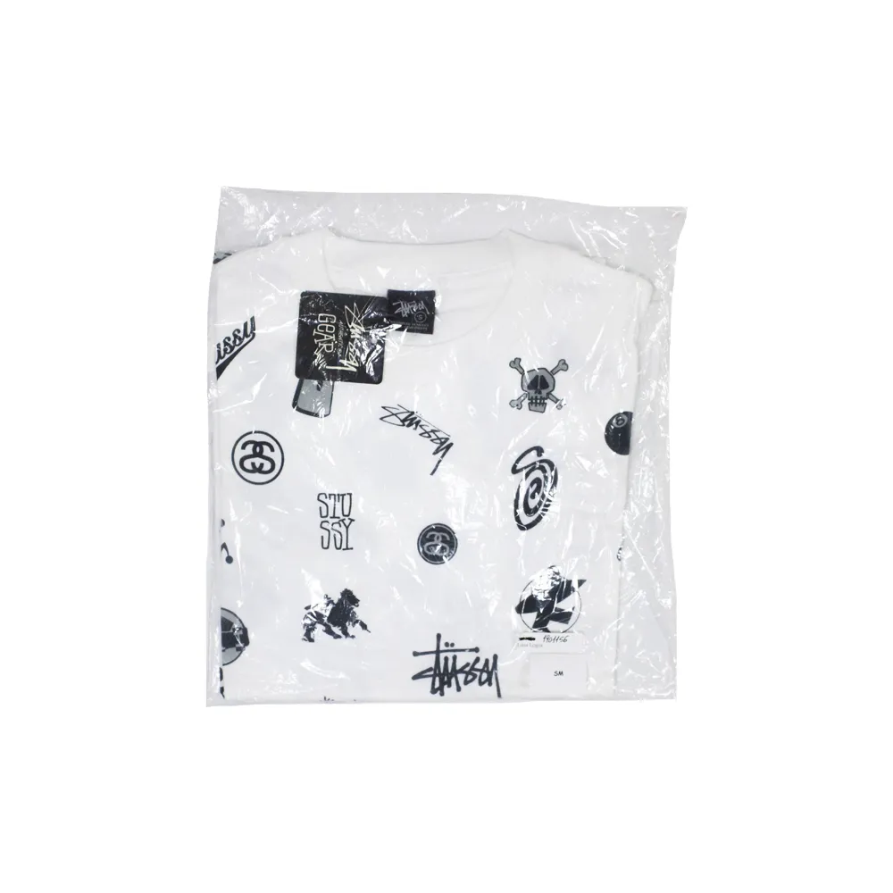 Stussy Lotsa Logos All Over Print White Tee Limited Edition 1901156