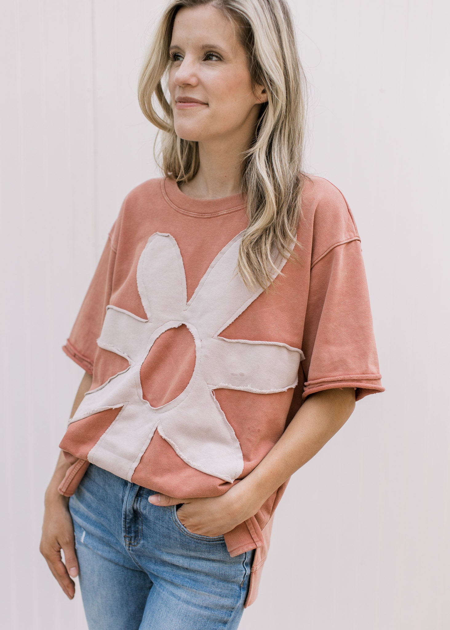 Taupe Flower Top