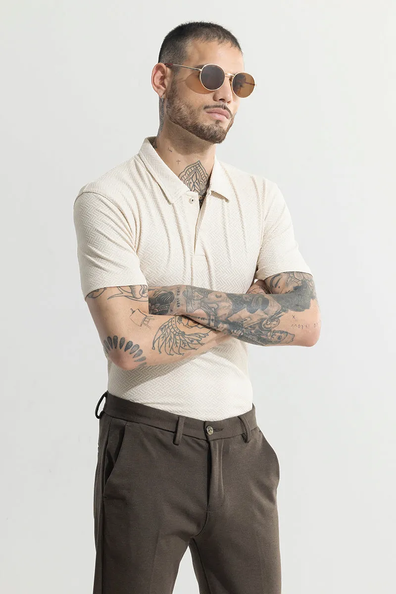 Triline Knit Cream Polo T-Shirt