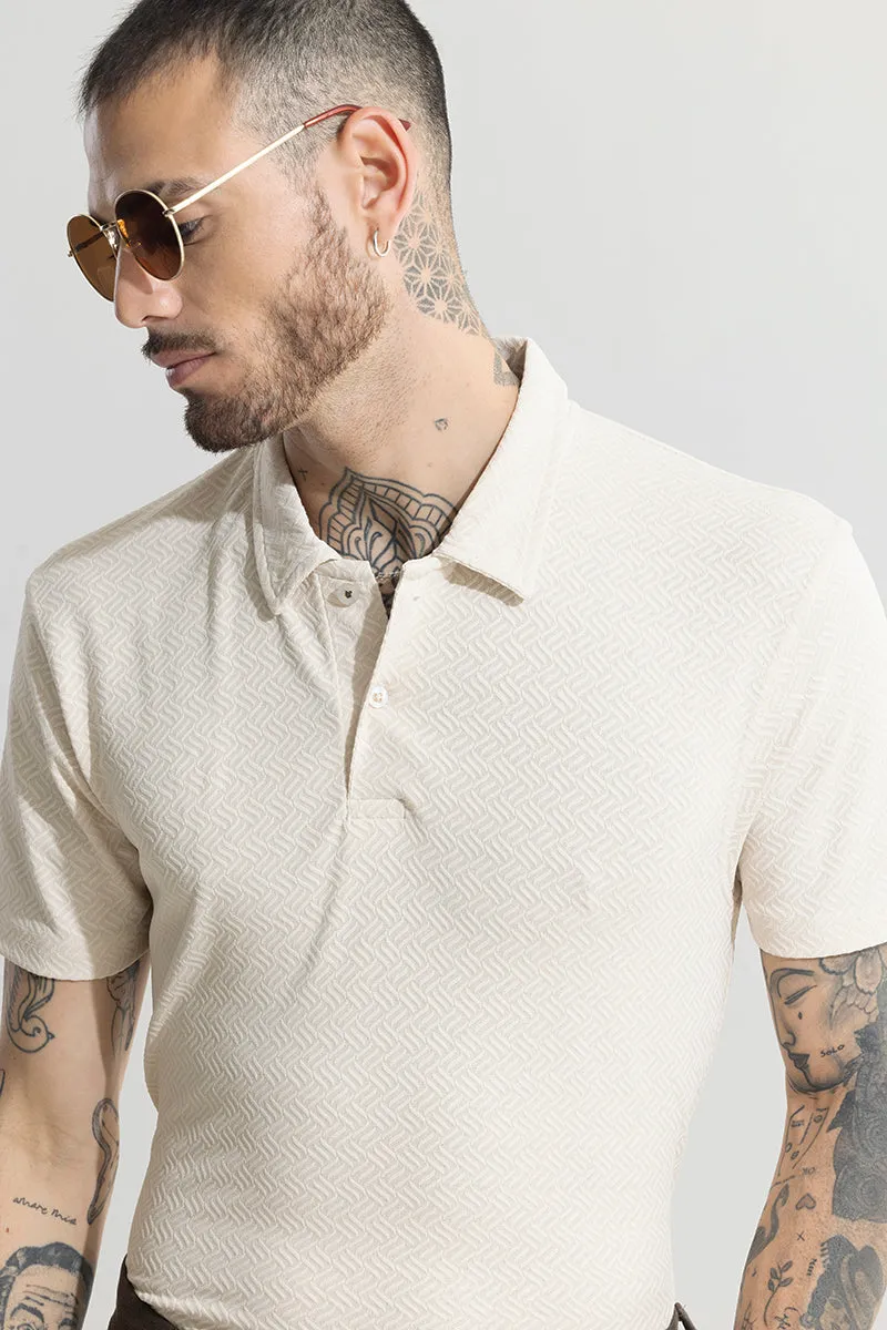 Triline Knit Cream Polo T-Shirt