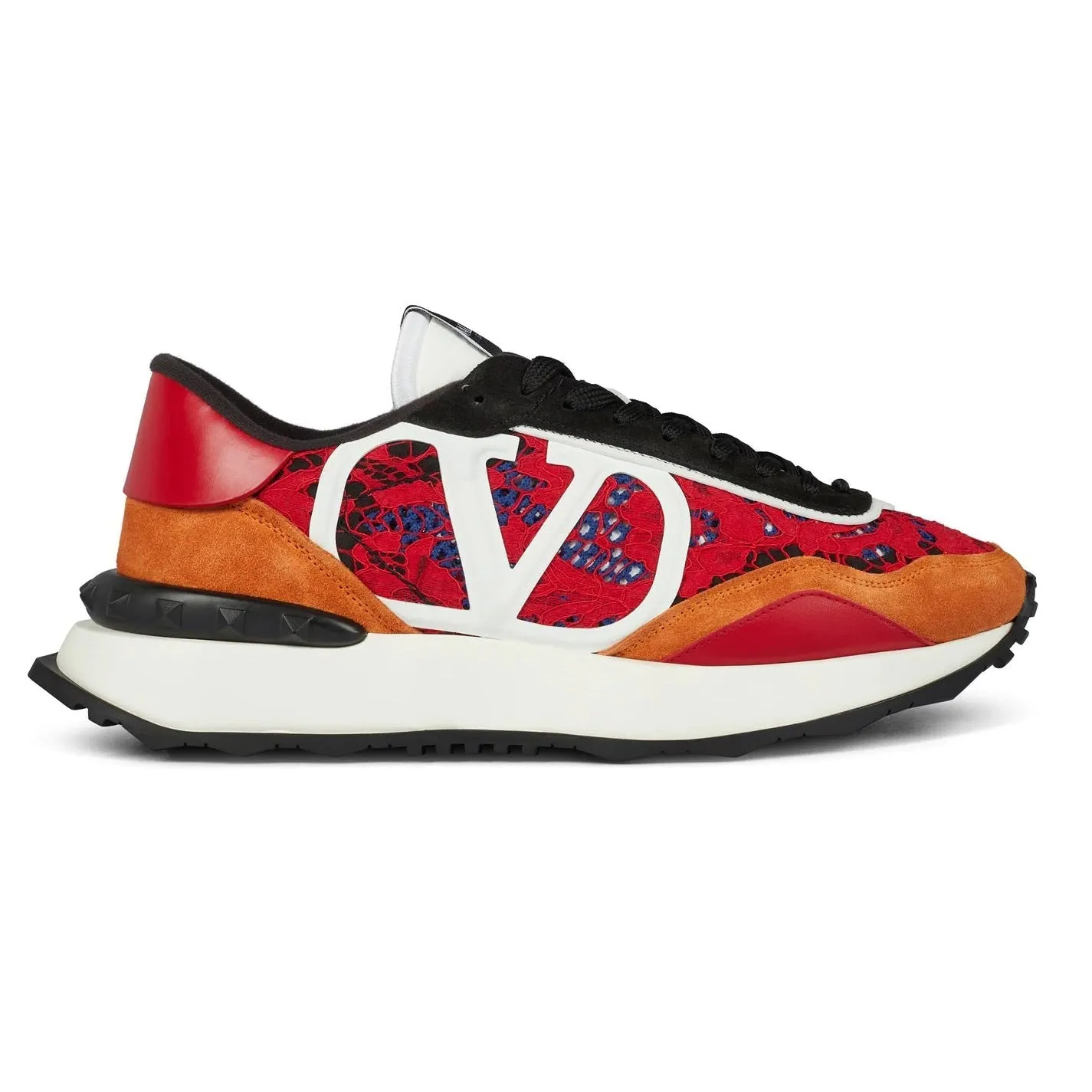 VALENTINO  V LOGO LACE TRAINERS RED & ORANGE