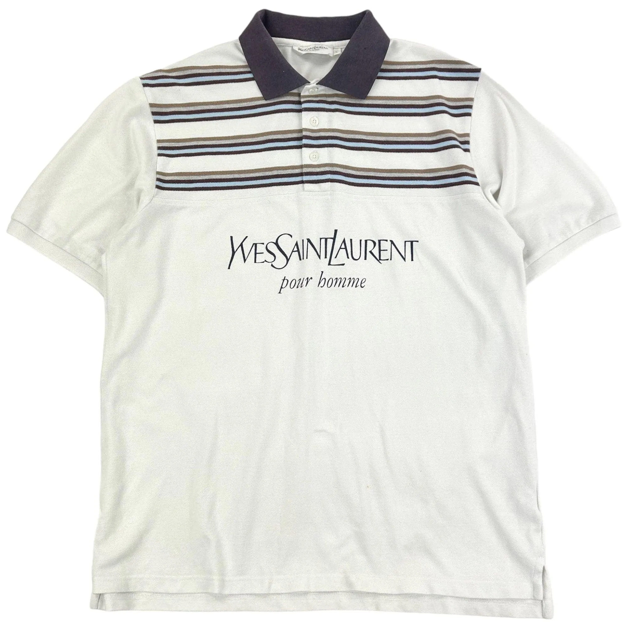 Vintage Yves Saint Laurent Striped Polo T Shirt Size L