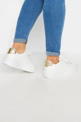 White & Gold Chevron Chunky Trainers In Extra Wide EEE Fit