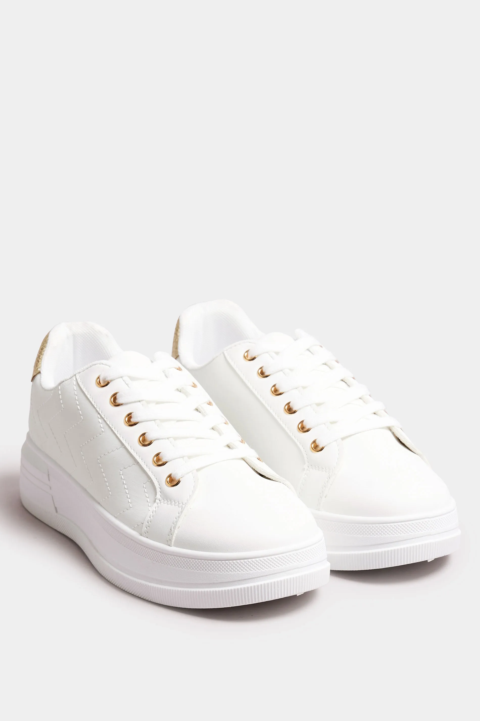 White & Gold Chevron Chunky Trainers In Extra Wide EEE Fit