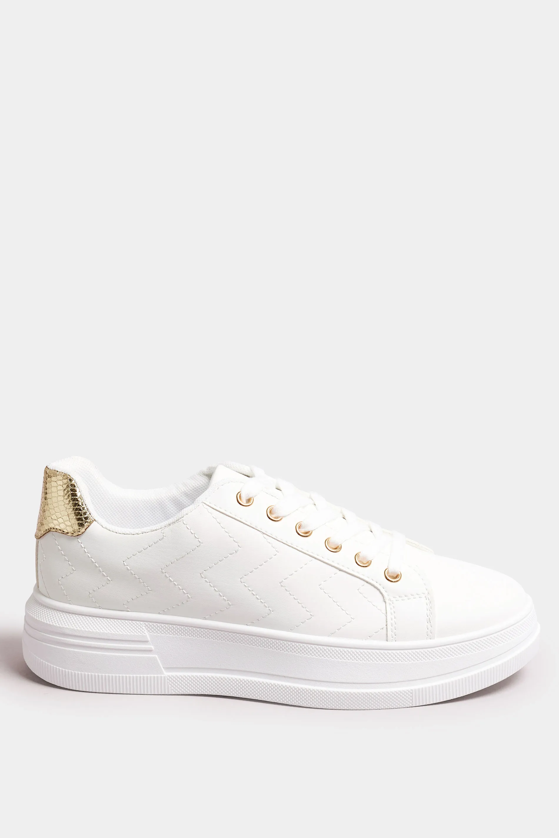 White & Gold Chevron Chunky Trainers In Extra Wide EEE Fit